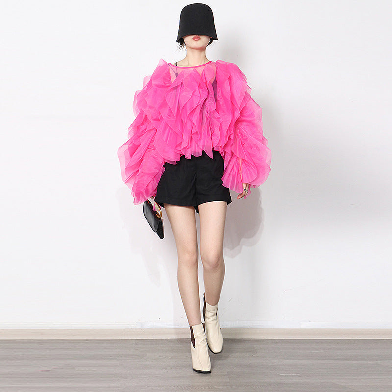 Women's Wear Shirt Design Ruffled Stitching Solid Blouses