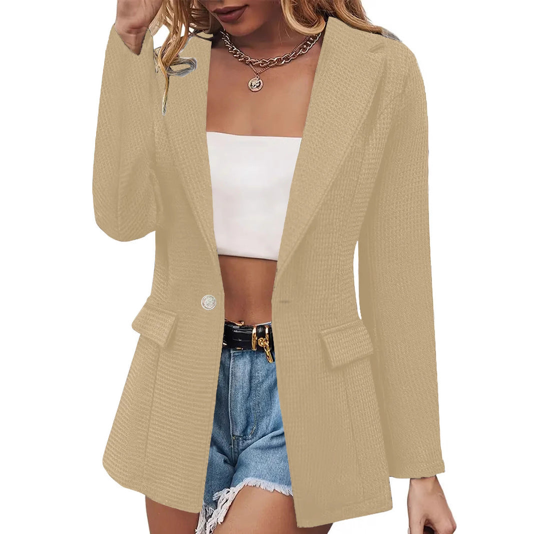 Women's Faux Pocket Casual Fashion Long Sleeve Solid Small Suit