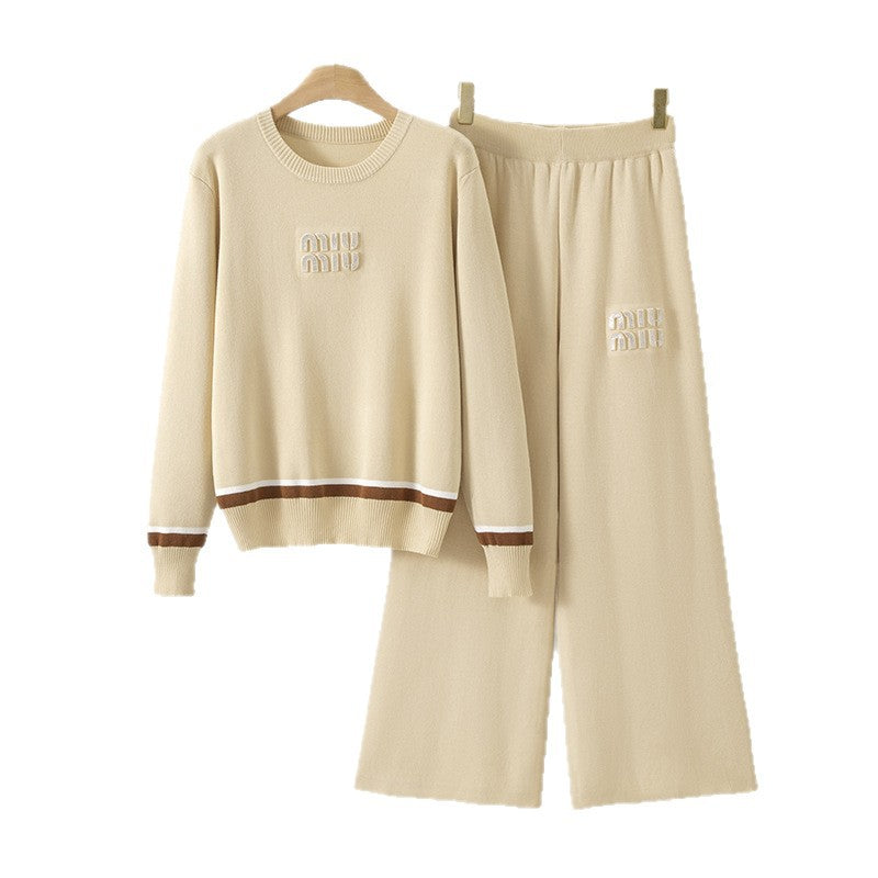Women's Round Neck Knitted Two-piece Fashion Loose Suits