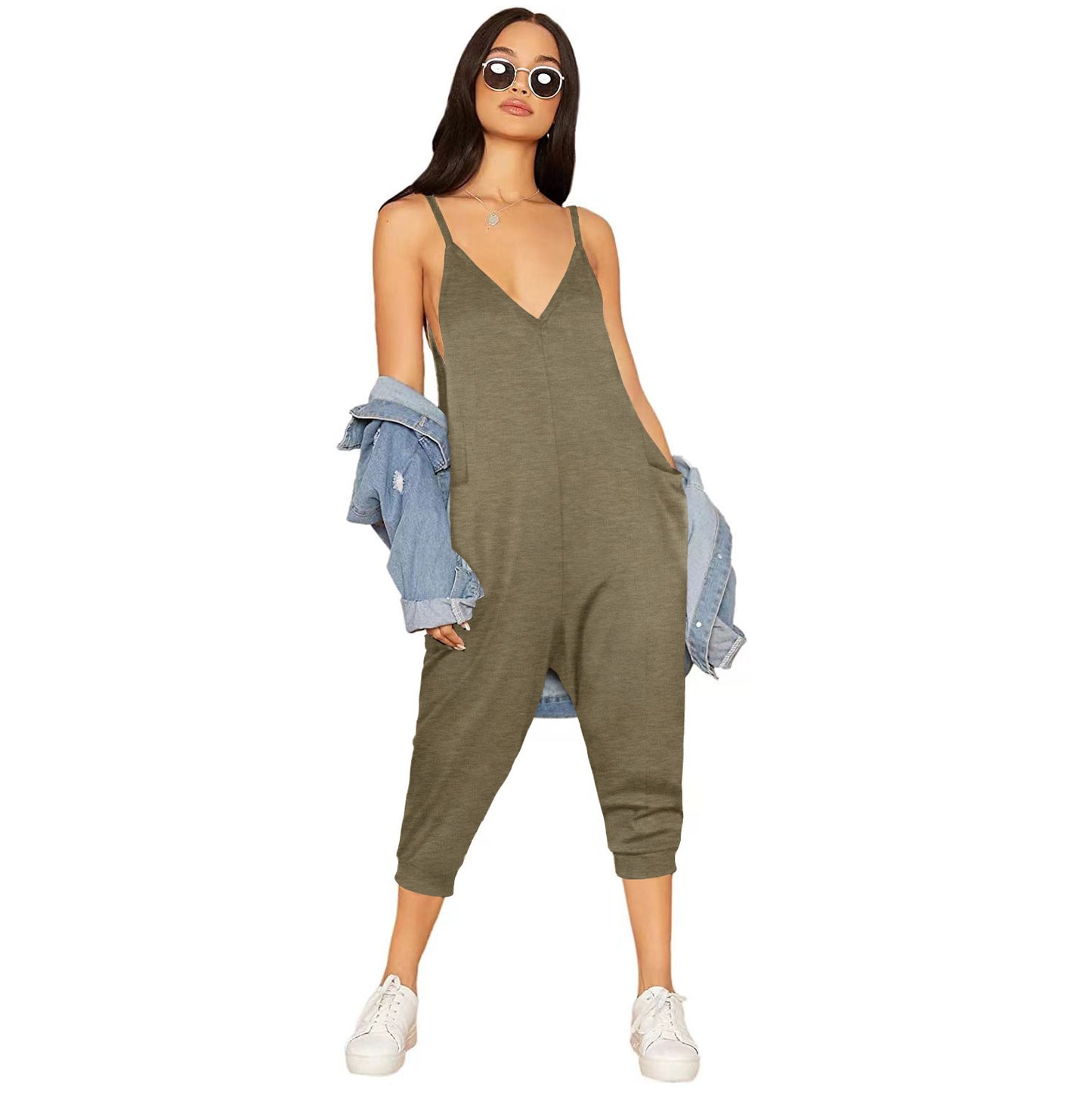 Cool Fashion Solid Color Suspender Long Jumpsuits
