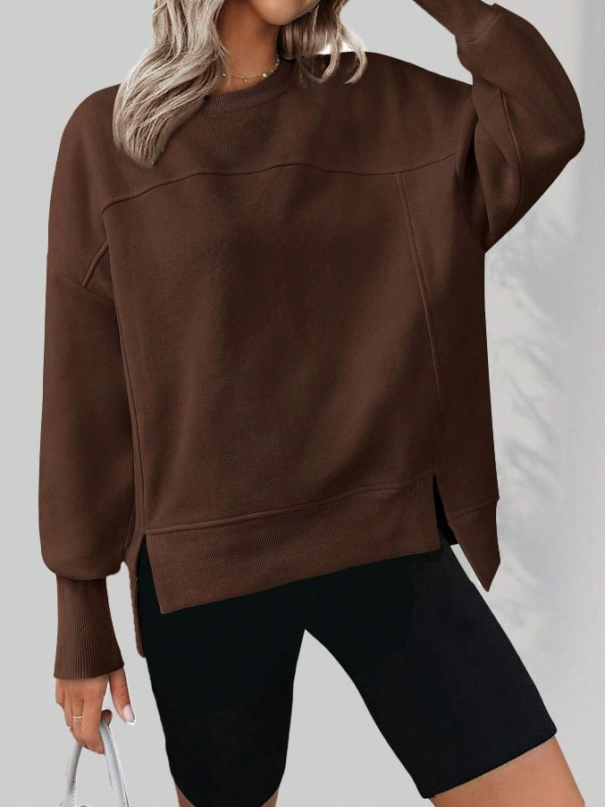 Women's Round Neck Long Sleeve Split Casual Loose Women's Sweater, Sweater