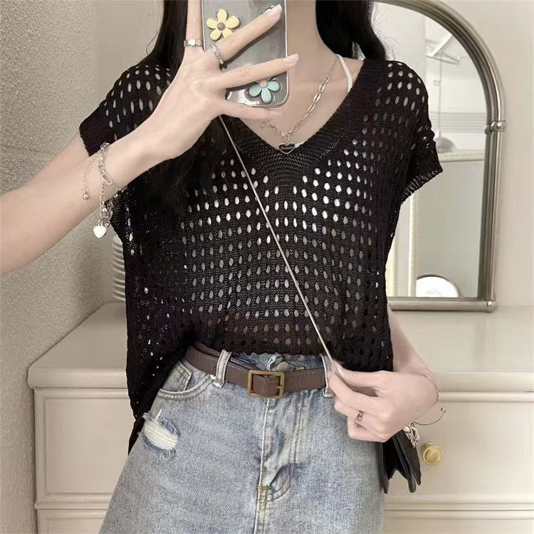 Women's Summer Thin Hollow Knitted Idle Style Sleeveless Vests
