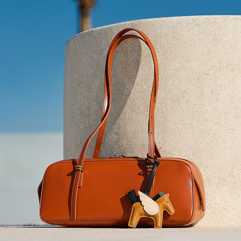 Women's Genuine Leather Underarm Retro Bowling Niche Vegetable Tanned Bags