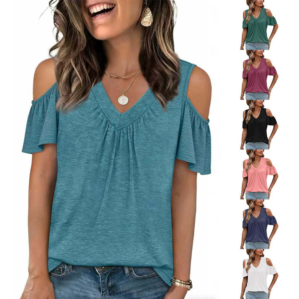 Trendy Solid Color Pleated Loose Sleeve Women's T-shirt