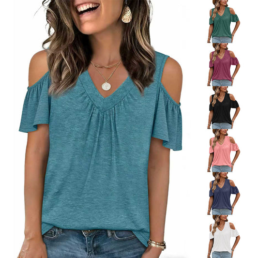 Trendy Solid Color Pleated Loose Sleeve Women's T-shirt