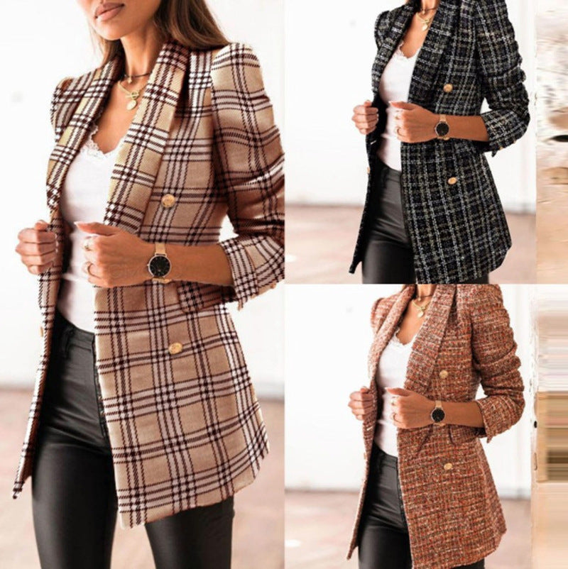 Cool Women's Long-sleeved Double-breasted Collar Printed Small Suit