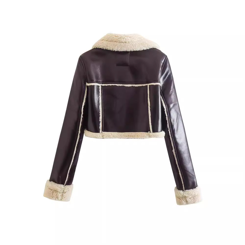 Double-sided Loose Collar Zipper Ornament Fur Jackets