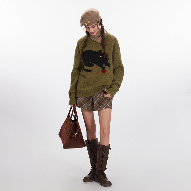 Women's Lazy Leisure Pullover Jacquard Loose-fitting Retro Sweaters