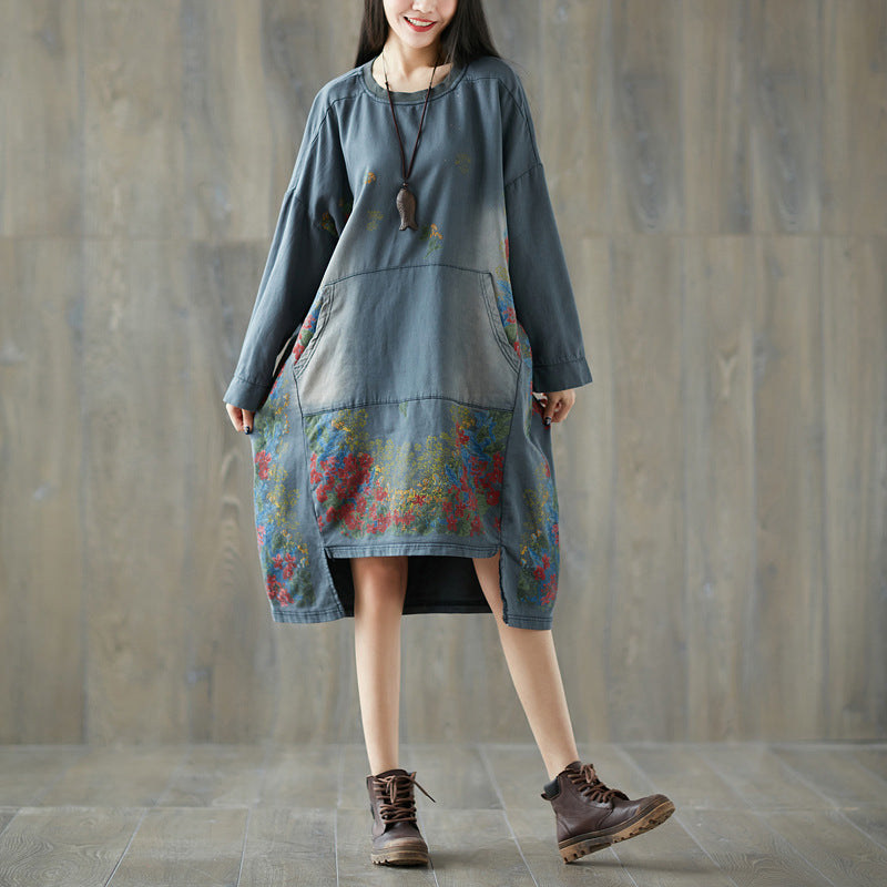 Women's Distressed Mid-length Large Pastoral Style Stitching Sweaters