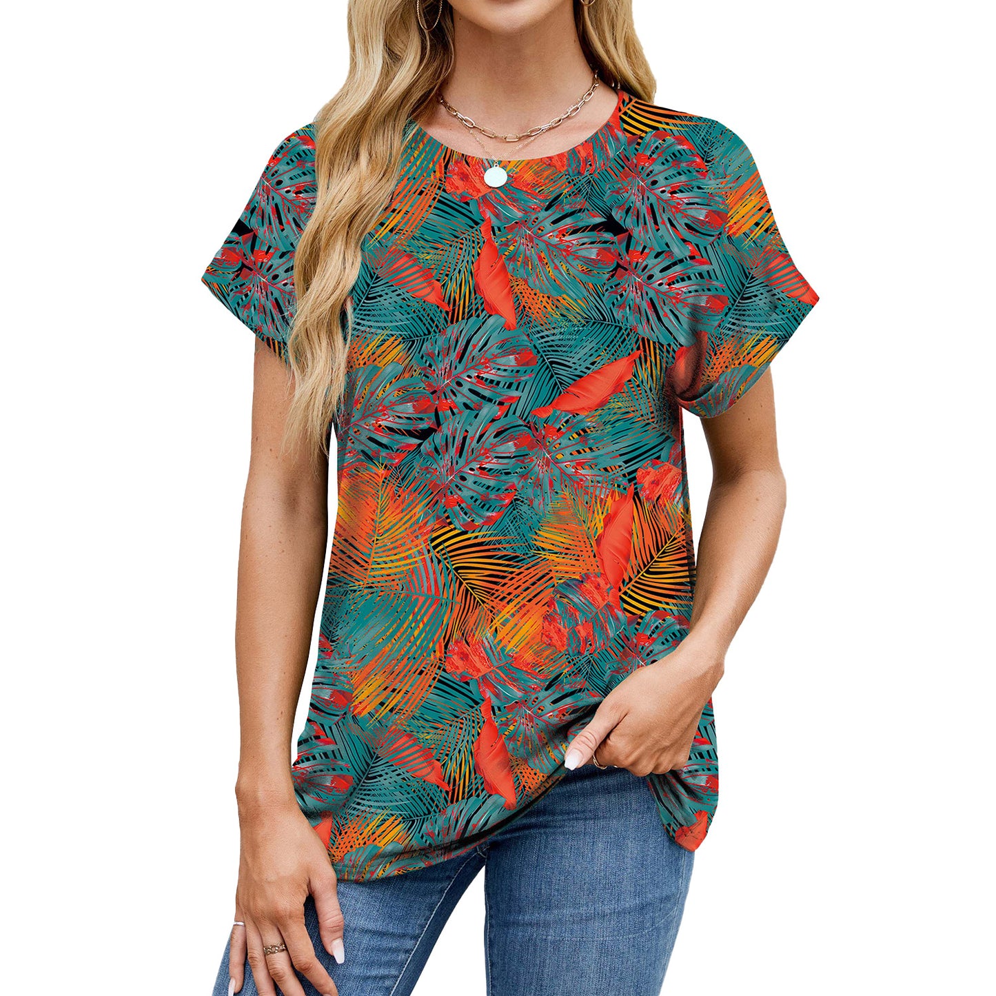 Women's Summer Printed Round Neck Loose Sleeves Women's T-shirt