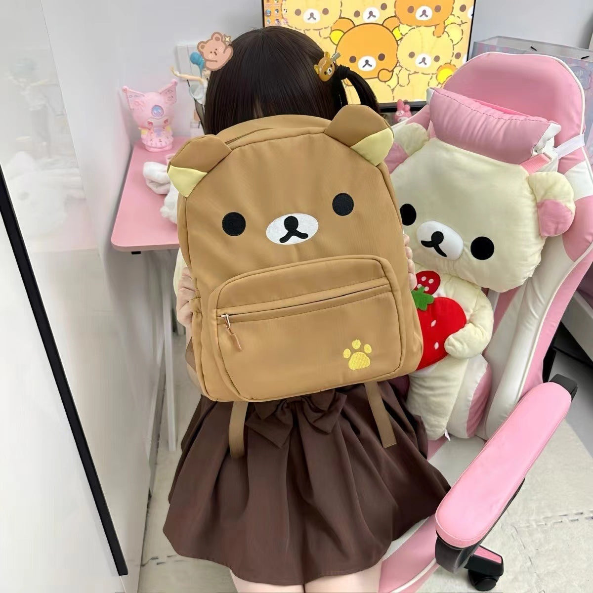 Homemade Good-looking Cute Canvas Brown Embroidered Middle School Students' Schoolbags