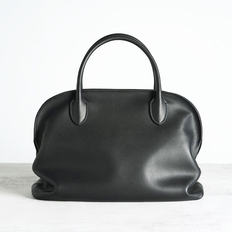 Women's Minimalist Style Bowling Inside Outside Leather Shell Handbags