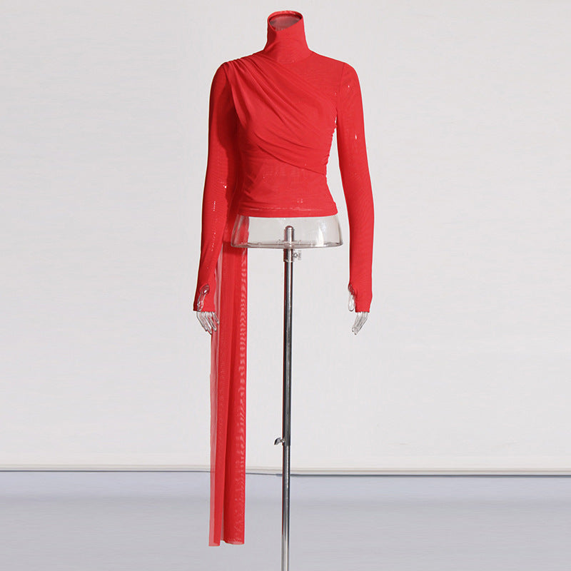 Collar Stitching Ribbon Design Slim Fit Blouses