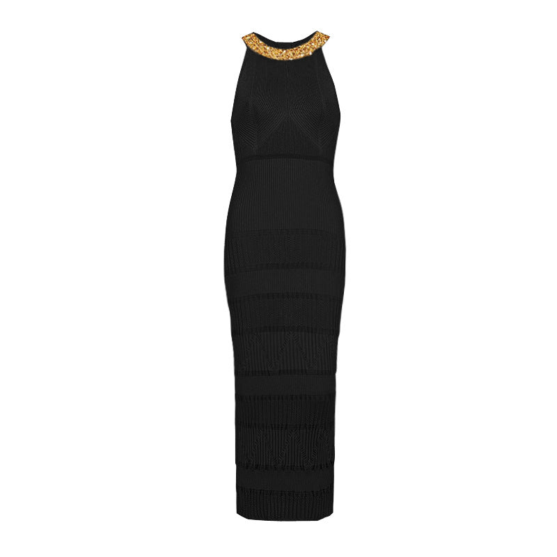 Summer Sleeveless Beaded Long Knitted Dress Dresses