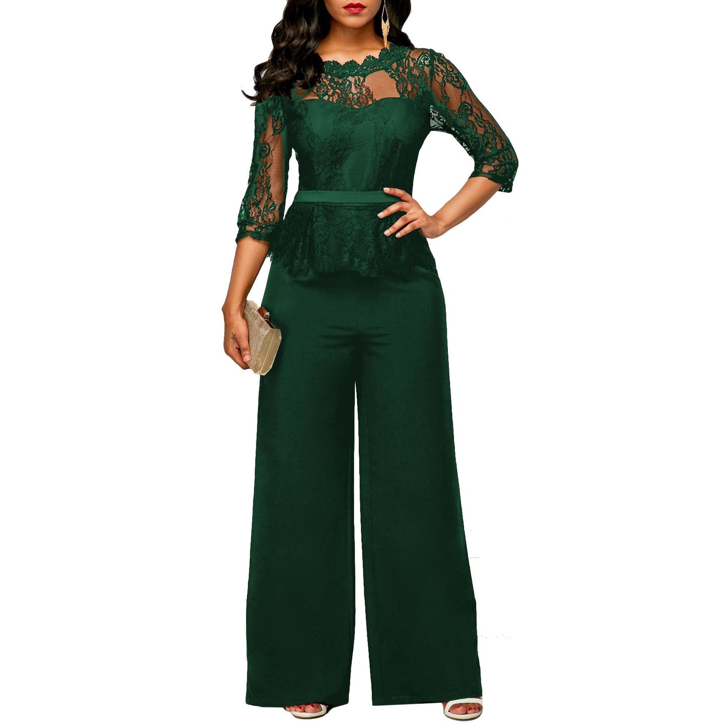 Women's Fashion Casual Lace Stitching Elegant Trousers Jumpsuits