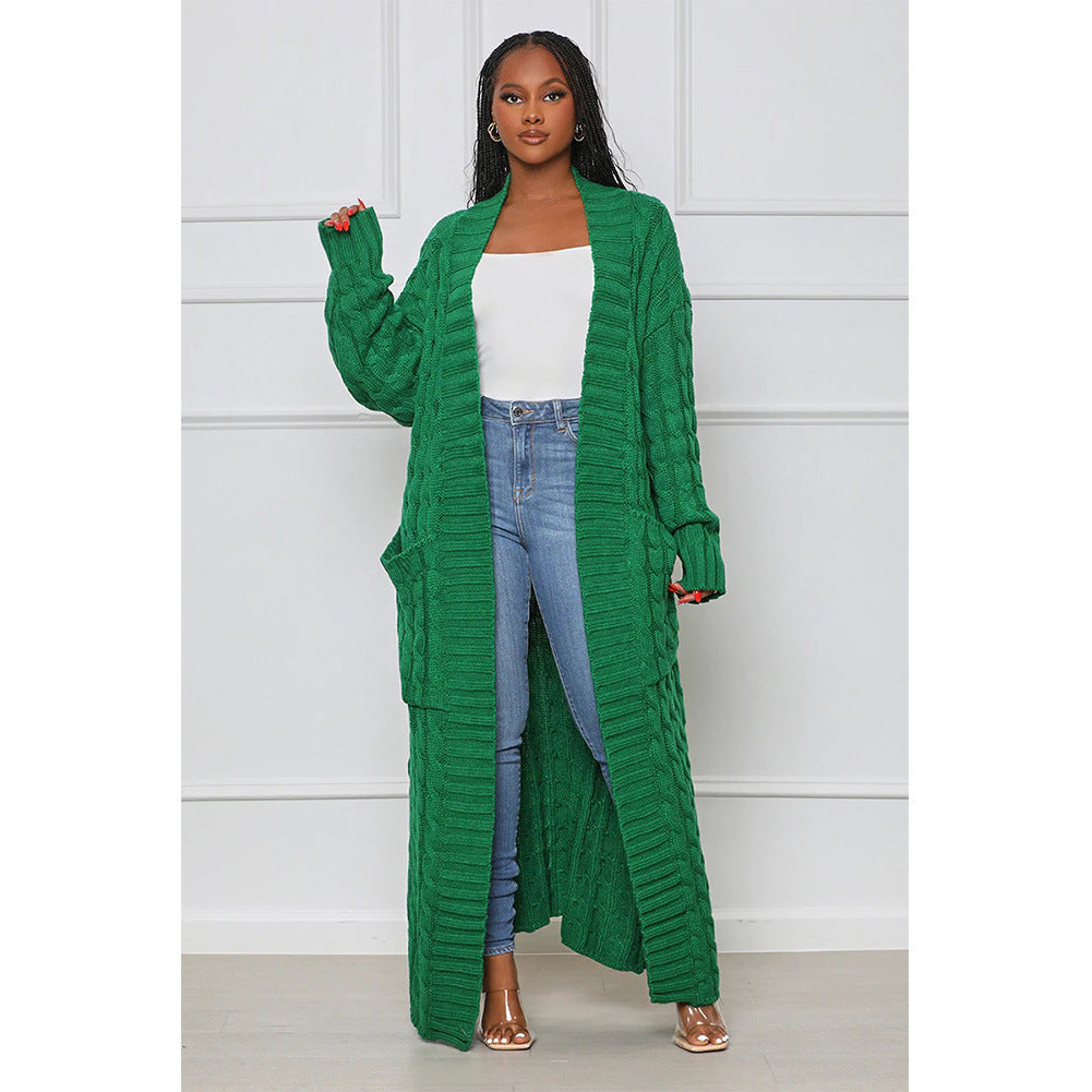 Women's Loose Knitted Idle Style Pocket Long Sweaters