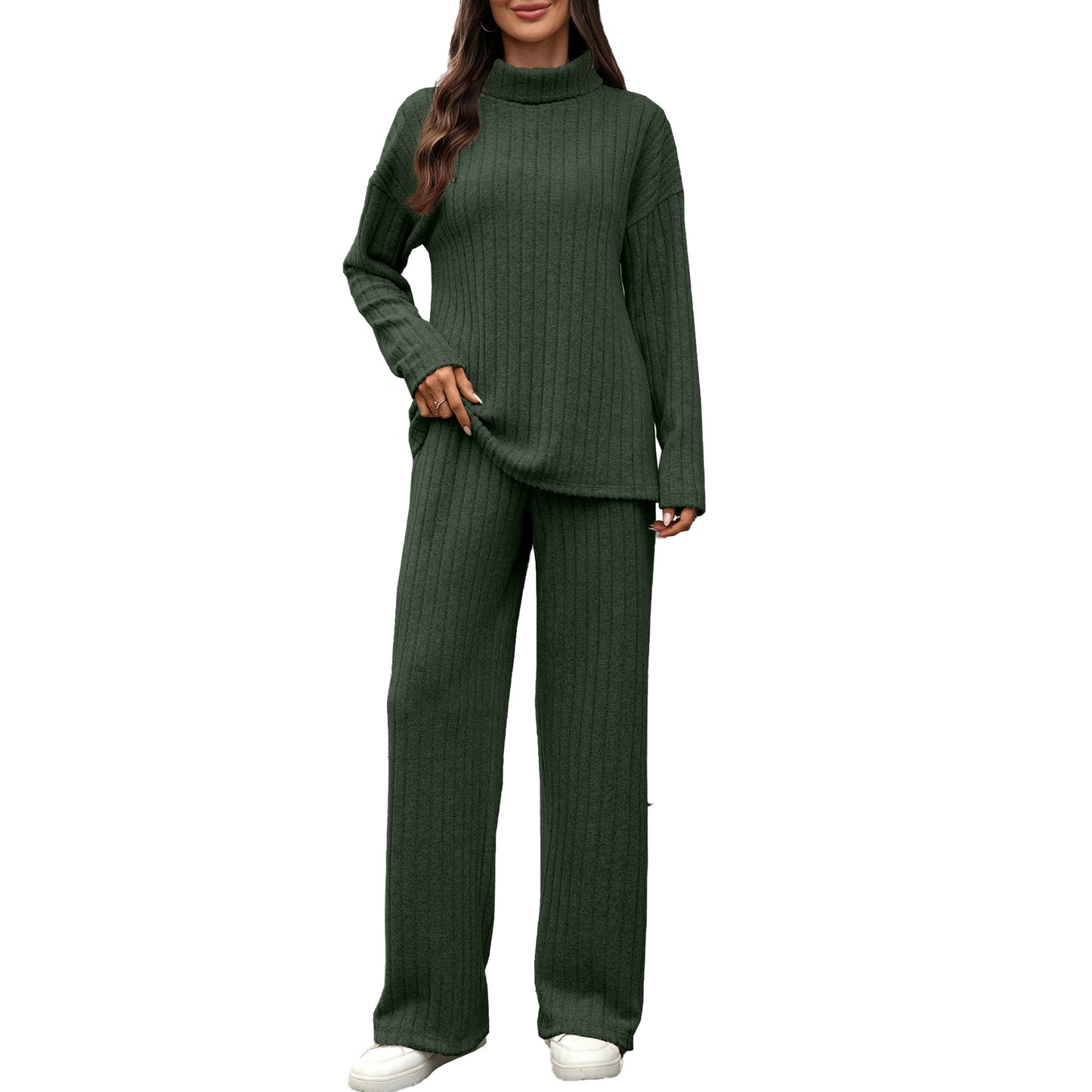 Women's Sleeve Sunken Stripe Pocket Loose Wide Fashion Casual Suit