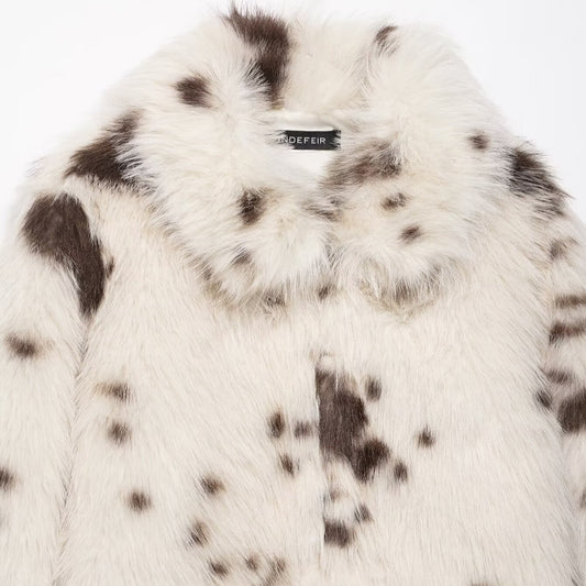 Women's Artificial Fur Effect Animal Pattern Coats