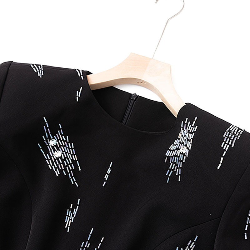 Women's Beaded Sequined Black Dress Elegant Fashion Wear Dresses