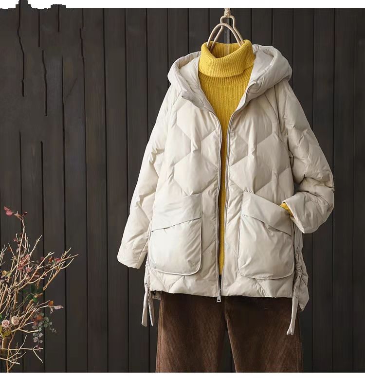 Women's Casual With Big Pockets White Duck Jackets