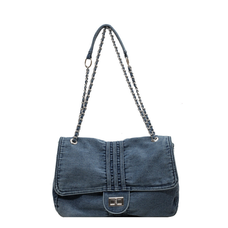 Women's Denim Fashion Large Capacity Chain Tote Bags