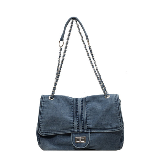 Women's Denim Fashion Large Capacity Chain Tote Bags