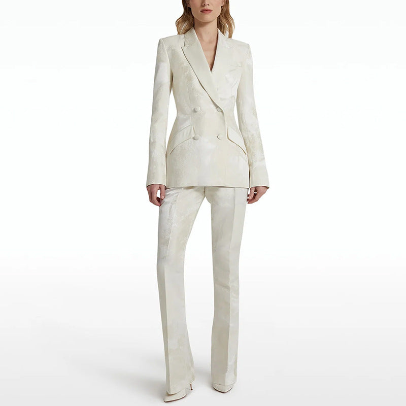 Elegant Jacquard Double Breasted Long-sleeved Two-piece Fashion Casual Suit