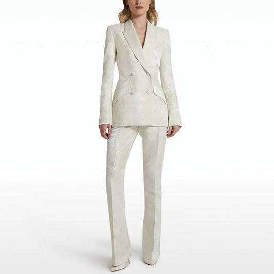 Elegant Jacquard Double Breasted Long-sleeved Two-piece Fashion Casual Suit
