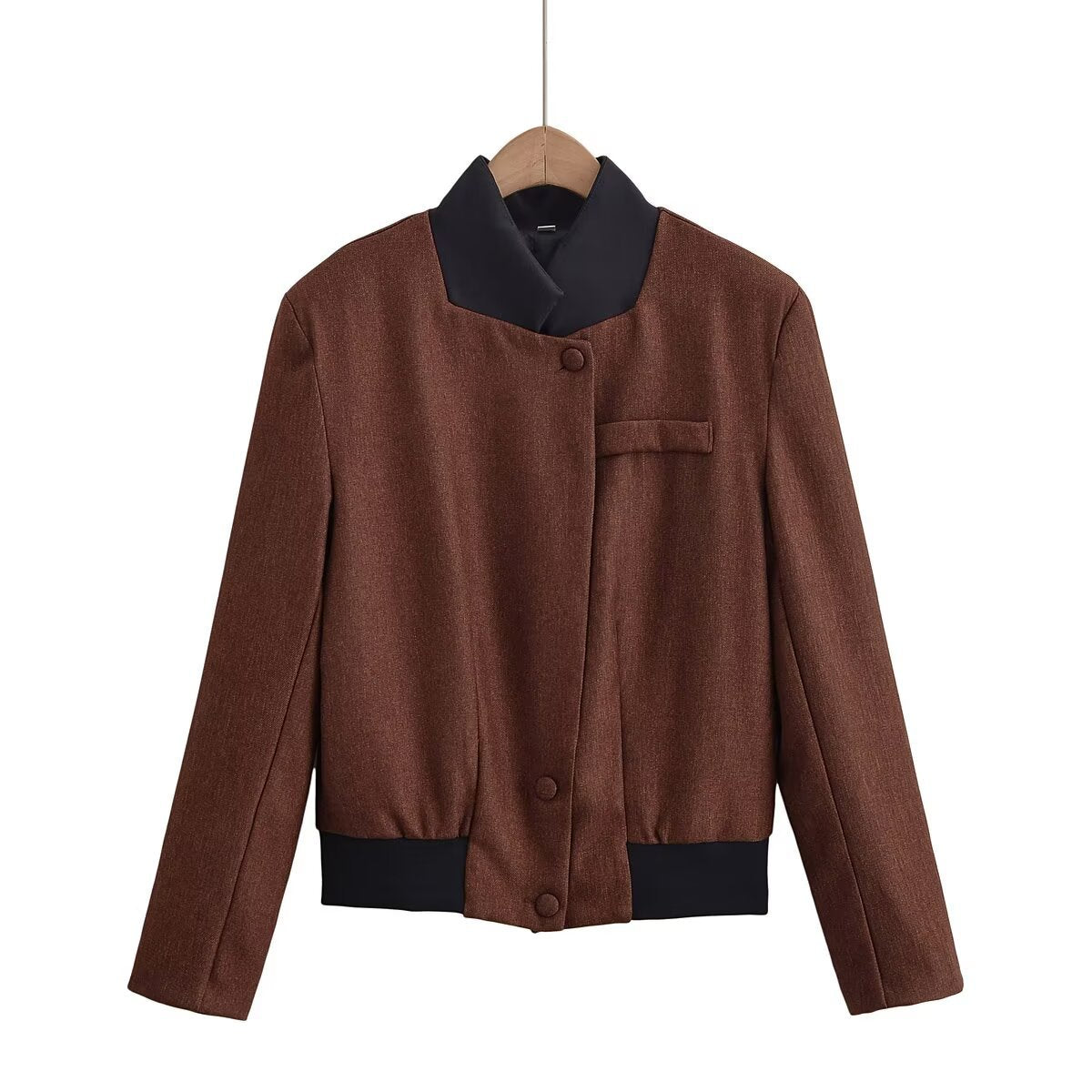 Women's Solid Color Elegant Padded Shoulder Stitching Jackets