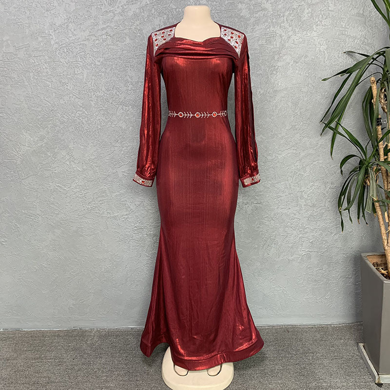Women's Solid Color Rhinestone Long Sleeve Dress Dresses