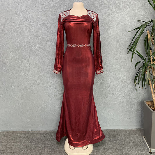 Women's Solid Color Rhinestone Long Sleeve Dress Dresses