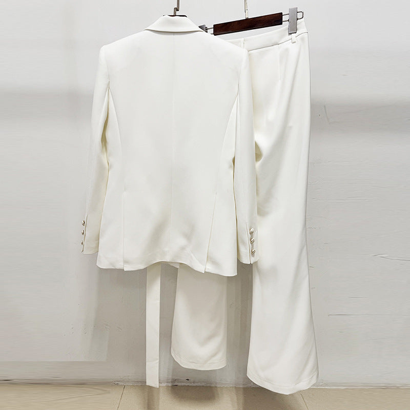 White Simple Series Belt Two-piece Set Fashion Casual Suit