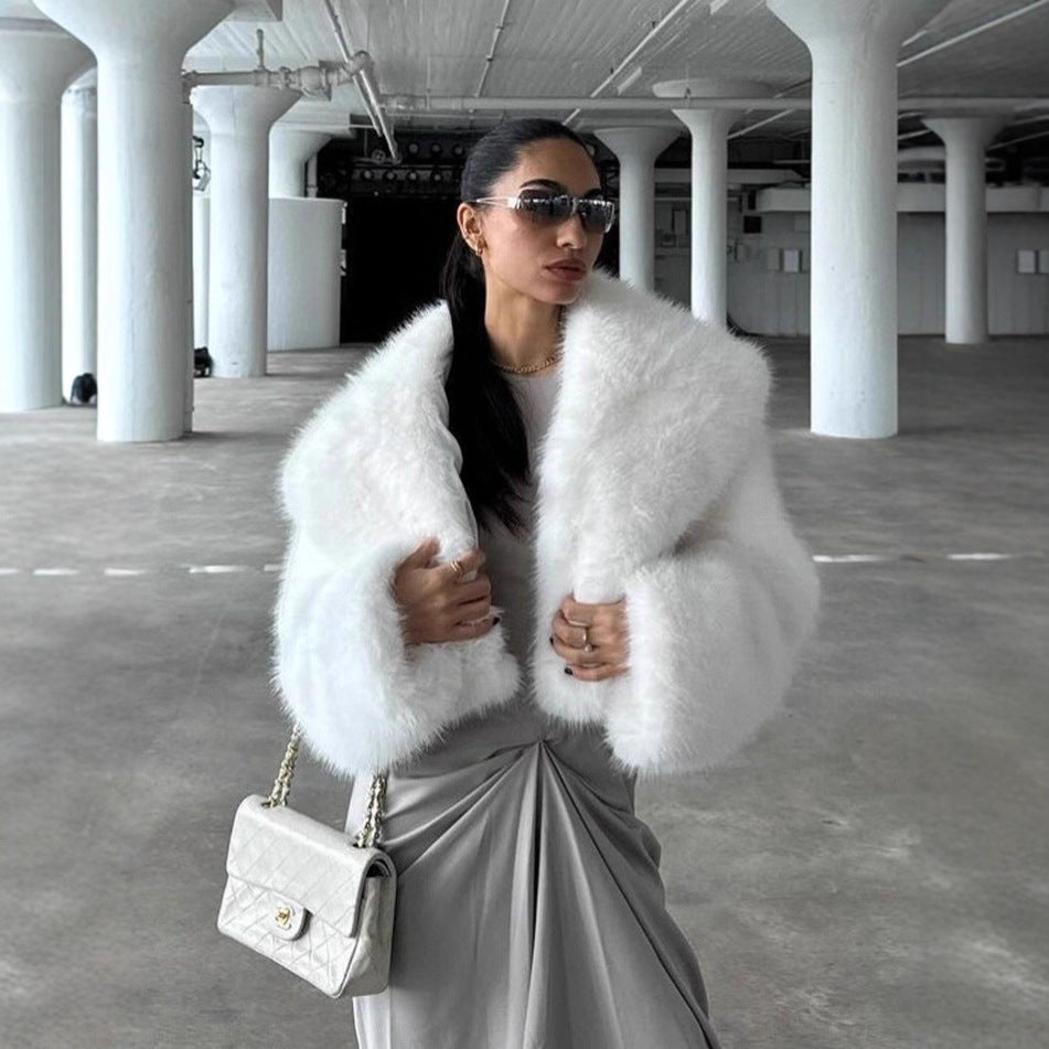 Elegant Lapel Fur Female Fluffy Soft Coats