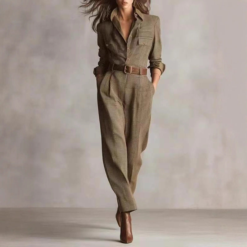 Autumn Classic Retro Plaid Cargo Overalls Jumpsuits