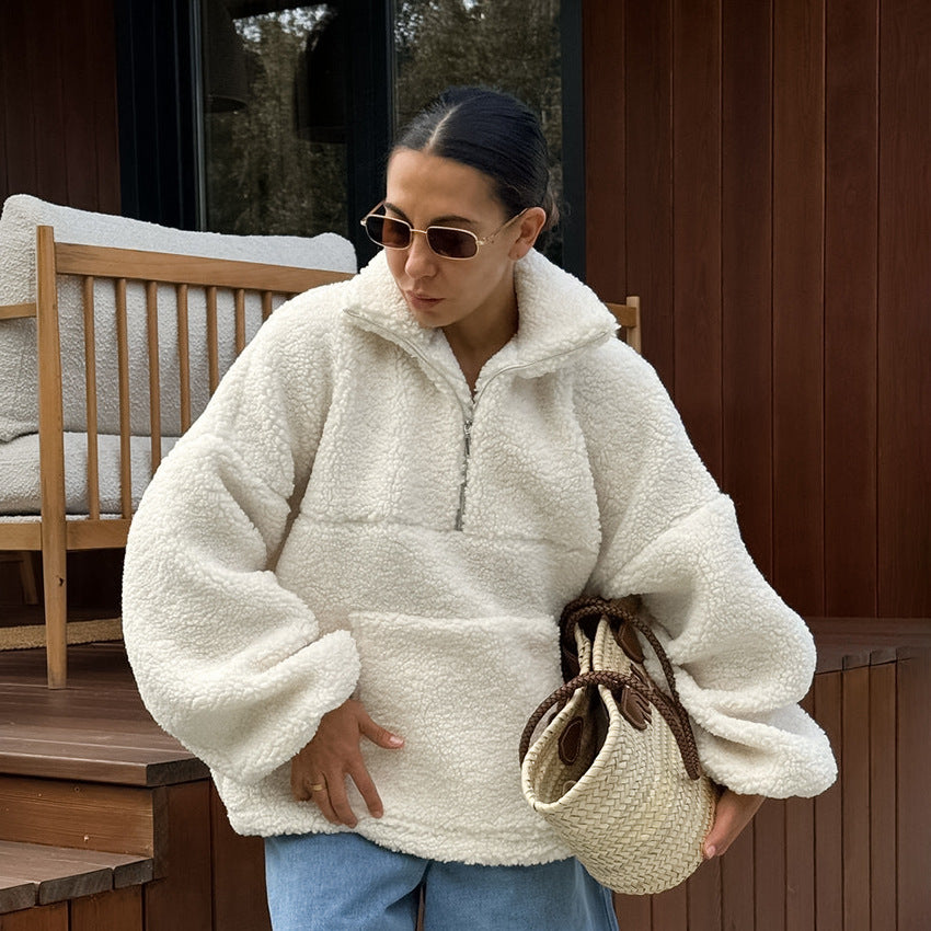 Women's Personality Fashion Beige Knit Casual Lamb Sweaters