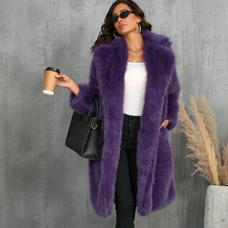 Long Section Collar Imitation Fur Mid-length Coats
