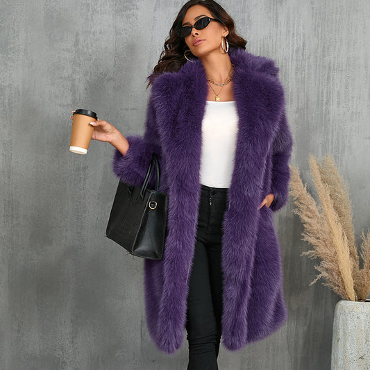 Long Section Collar Imitation Fur Mid-length Coats
