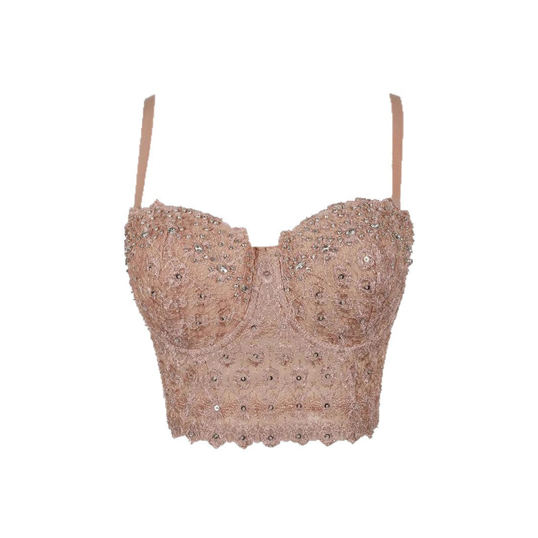Strap Bra One-piece Embroidery Light Diamond Tops