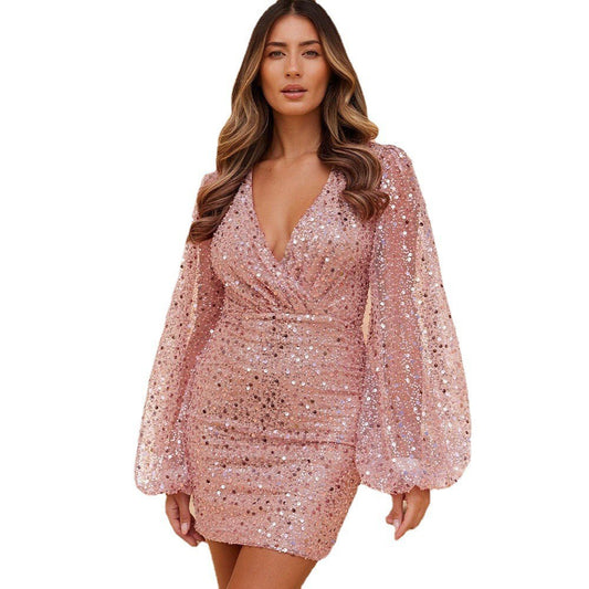 Women's Dress Sexy Sequined Long Sleeve Spring Dresses