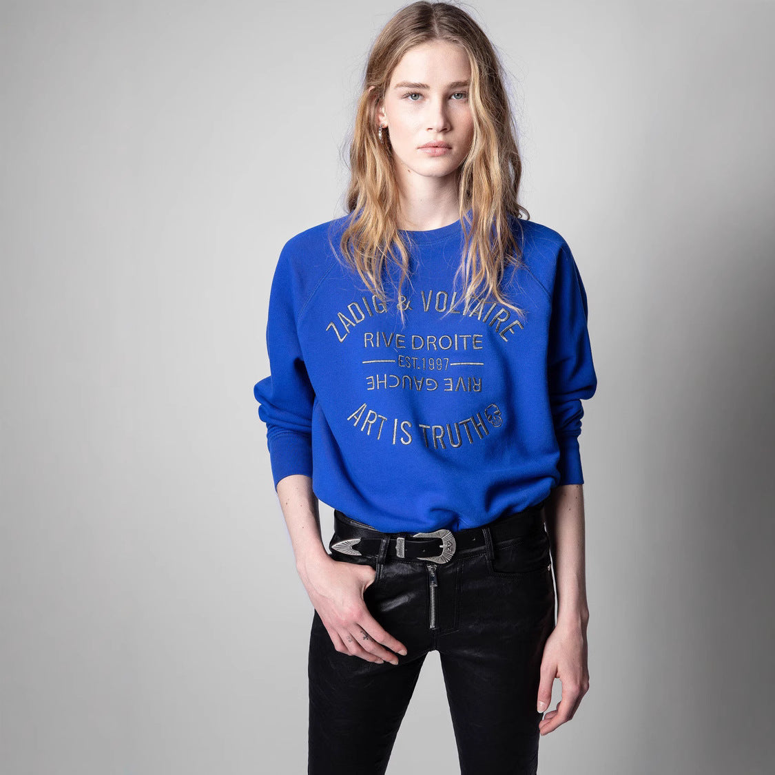 Women's Minority Classic Letter Embroidery Pink Cotton Sweaters