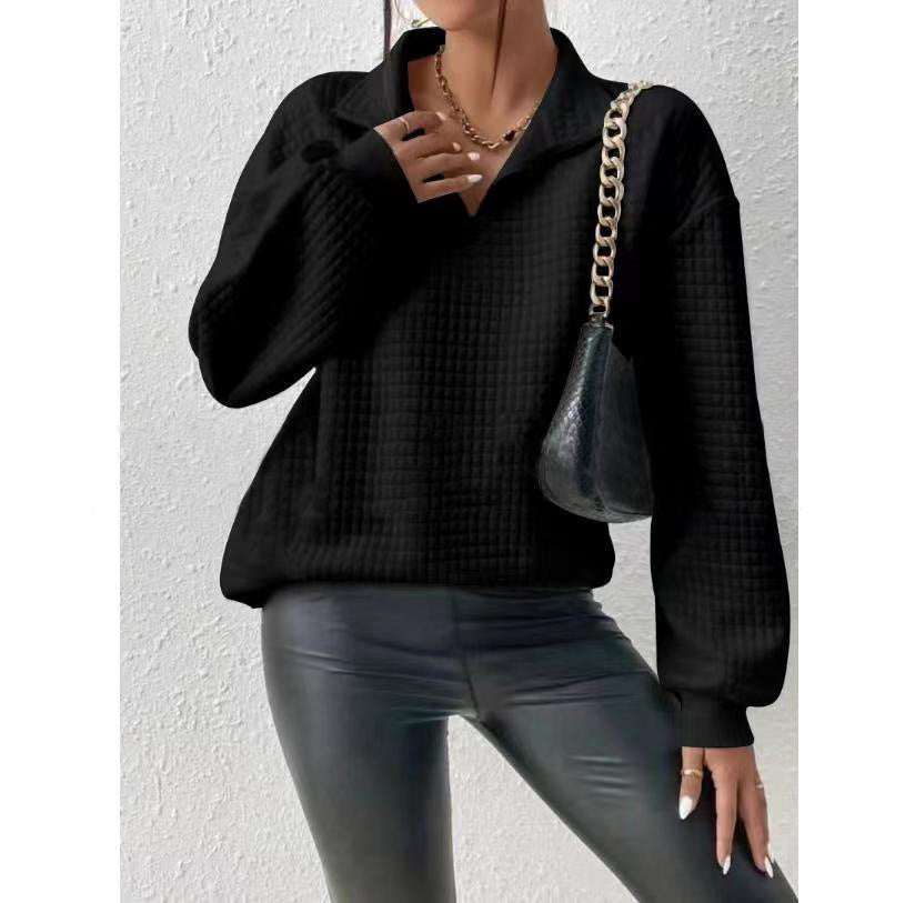 Women's Autumn Comfortable Loose Waffle Solid Color Stand Collar Women's Sweater, Sweater