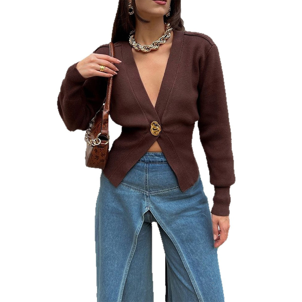 Women's Casual Simple Style Deep V Advanced Sweaters