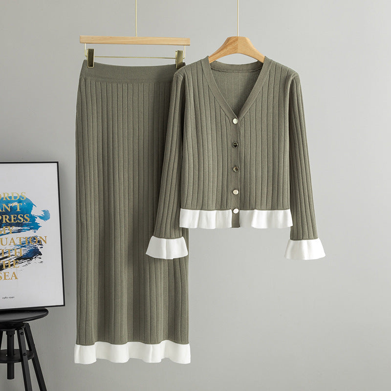 Women's Chic Bell Sleeve Knitted Temperament Twinset Fashion Casual Suit