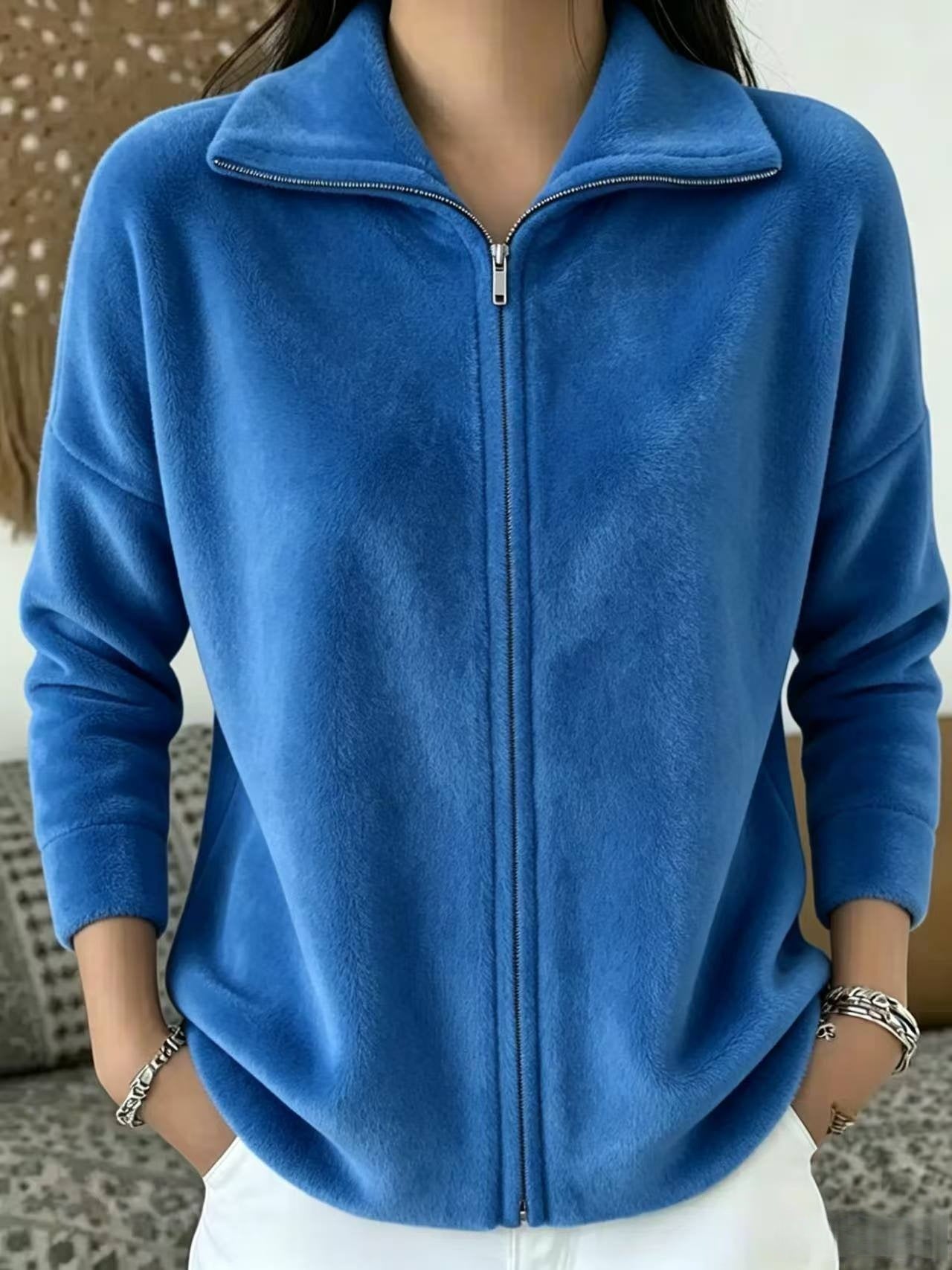 Veet Solid Color Loose Zip Easy Women's Sweater, Sweater