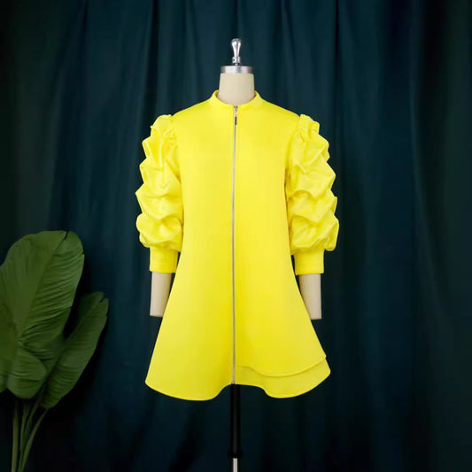 Stand Collar Dress Designer Model Pleated Cardigans