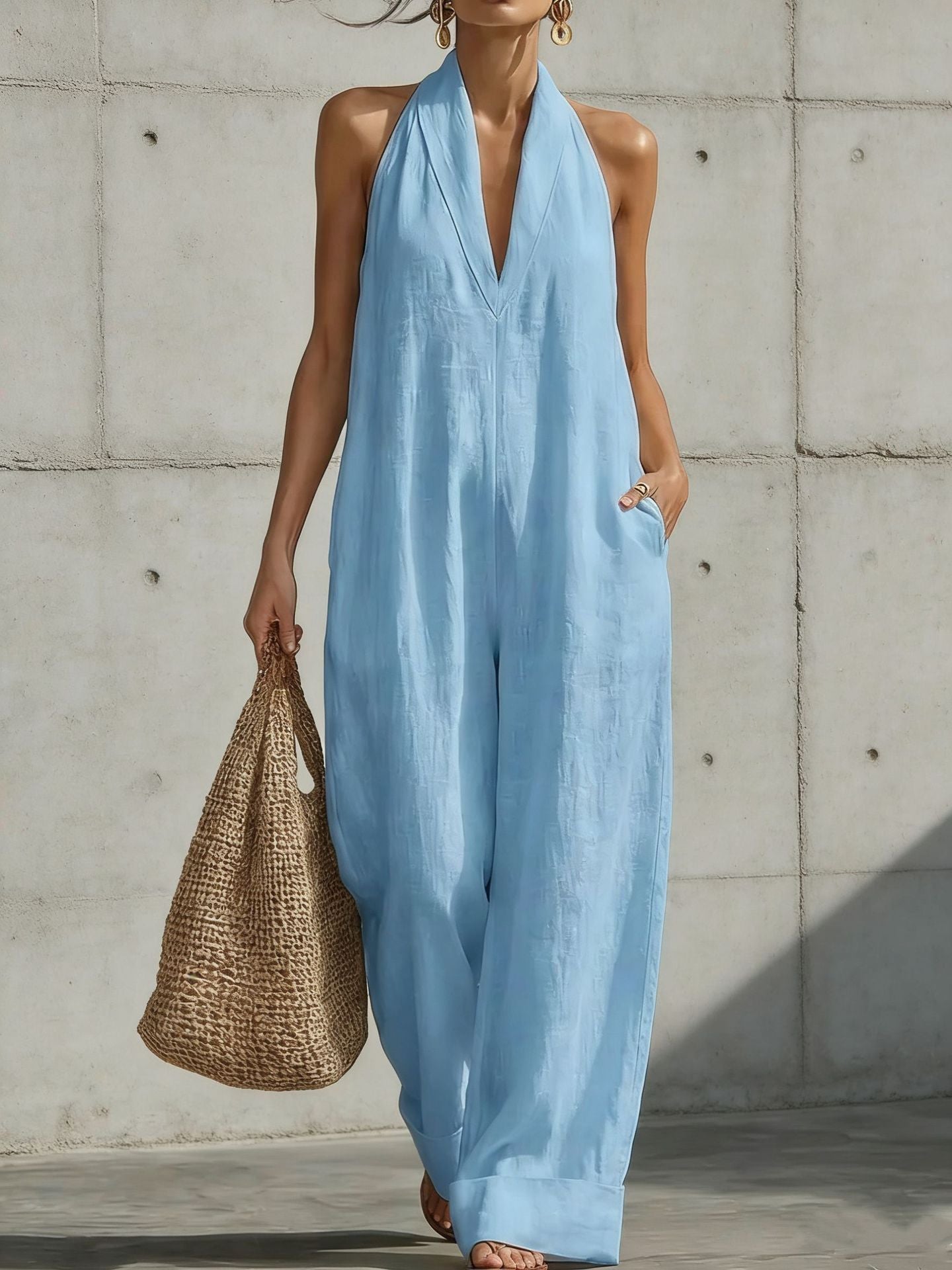 Women's Cotton Linen Simplicity Elegant Sleeveless Casual Women's Jumpsuit/clothing