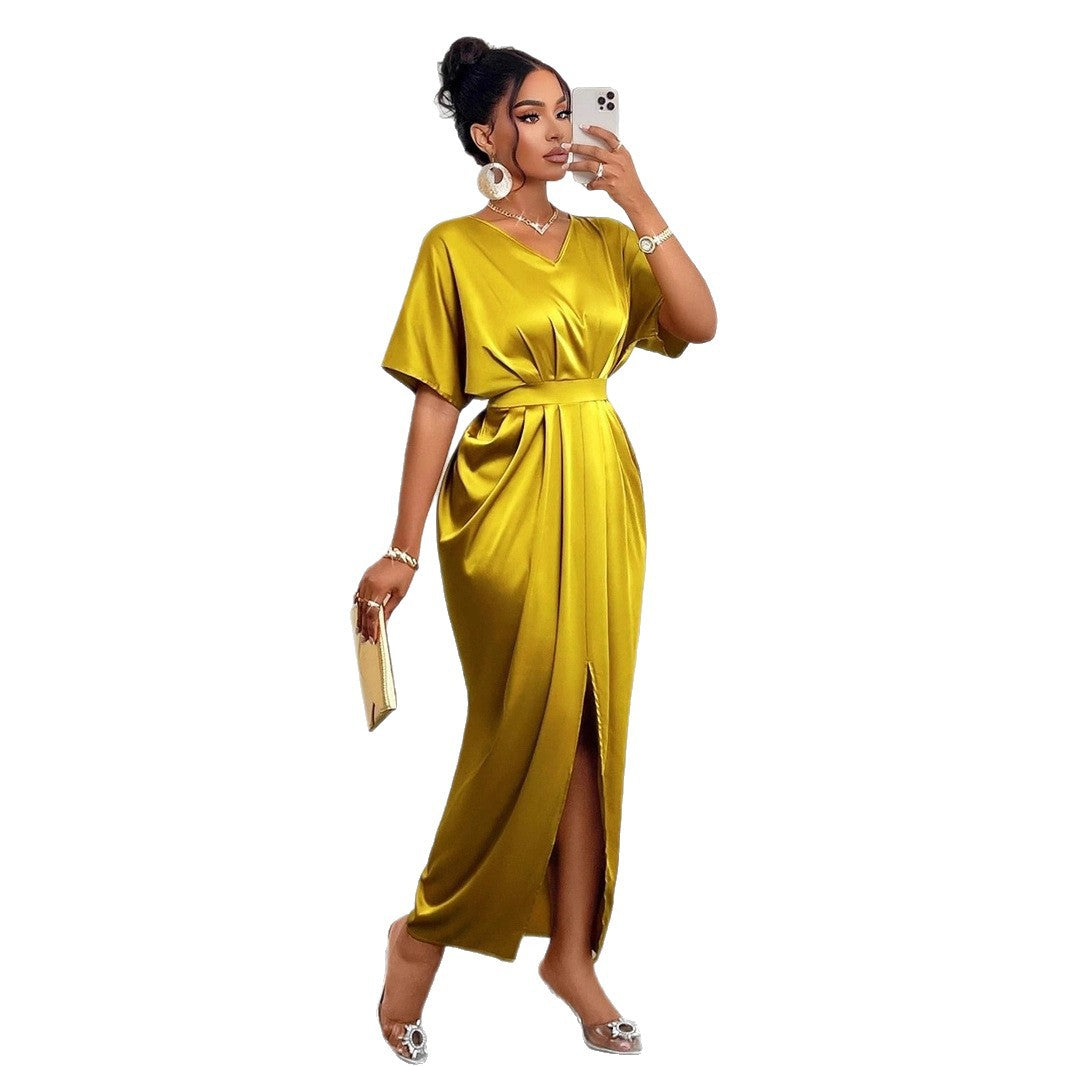 Women's Early Autumn Satin Dress Ball Gown Dresses