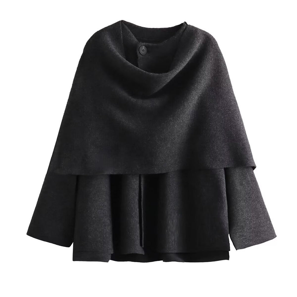 Women's Cape Style Round Neck Long Sleeve Coats