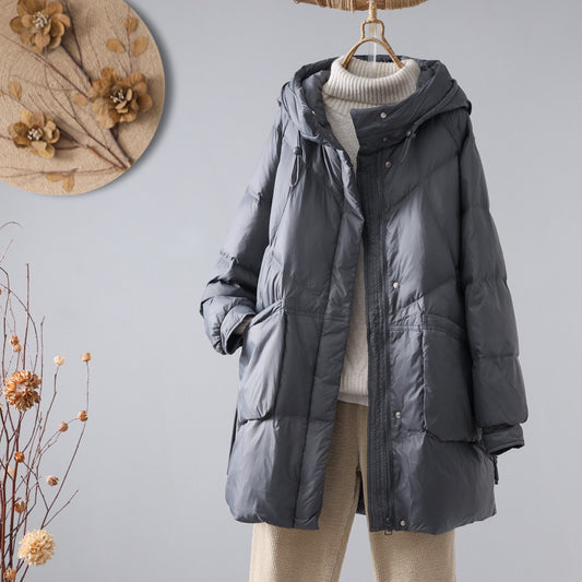 Women's Hooded Down Mid-length Loose Western Style Jackets