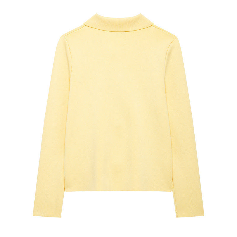 Women's Beaded Decorated Row Button Lapel Plain Sweaters